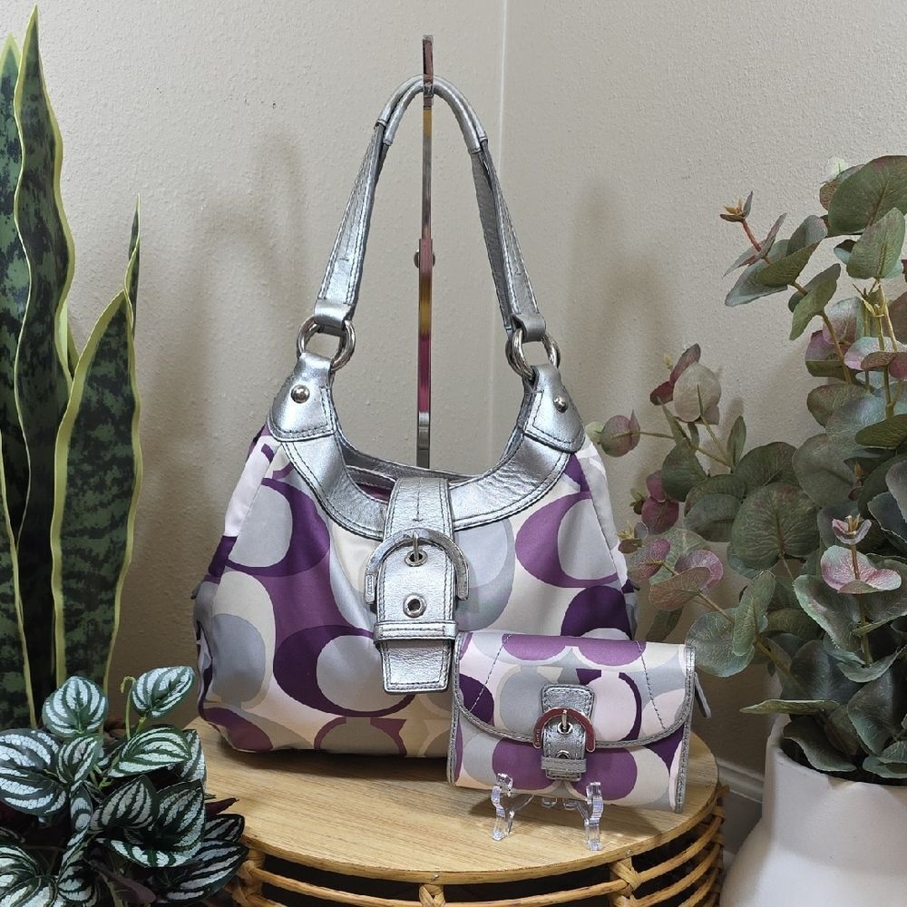 CoachβSoho Scarf Print Hobo and Wallet - Picture 1 of 15